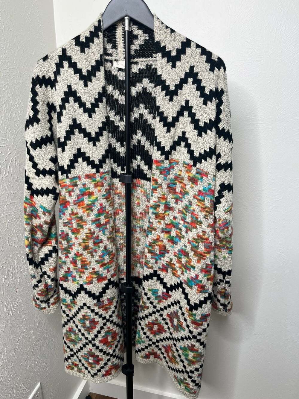 Southwestern Print Open-Front Longline Cardigan Sweater Boho Western